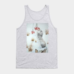 Cute mouse and red berries snow scene wildlife Tank Top